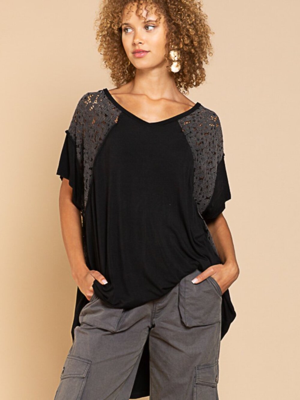 New Pol Long Oversized Fit Boho Chic Black T Shirt